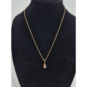 Vintage Avon Gold Tone Rhinestone & Faux Opal Pendant Necklace 18.5 Or 20.5”